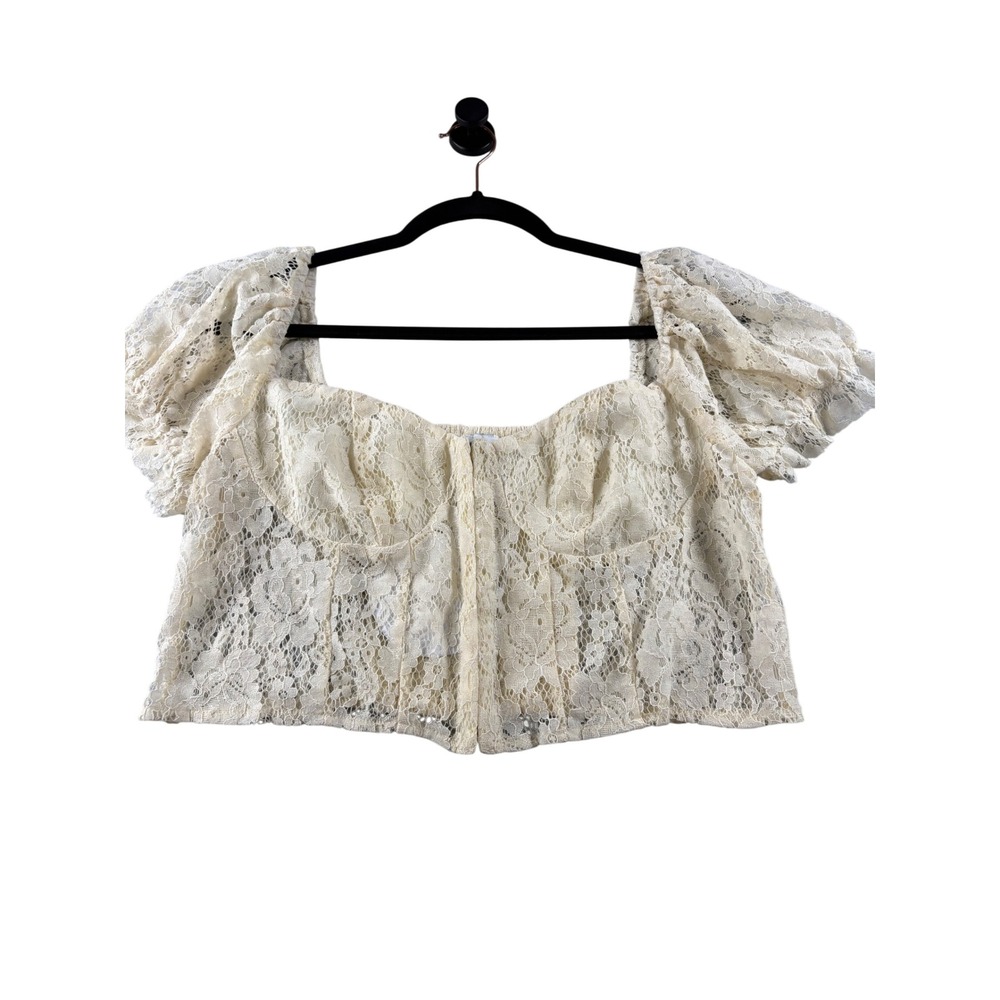 Princess Polly Withers Top Cream Lace Puff Sleeve Bustier Crop Top US 12 NEW